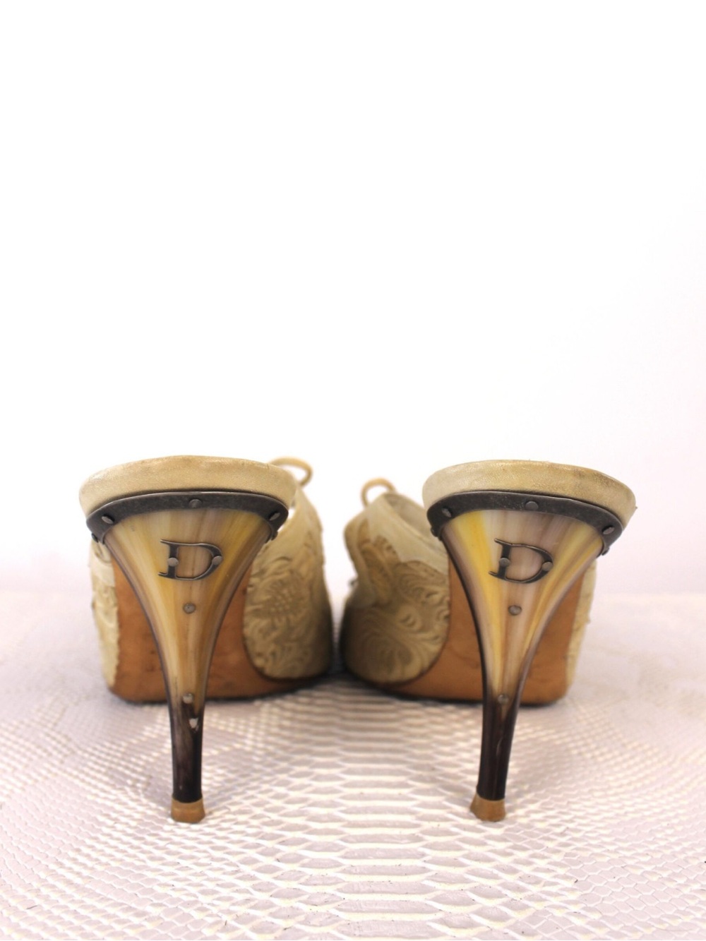 Dior Beige Leather Lace-Up Heeled Mules - Picture 6 of 6